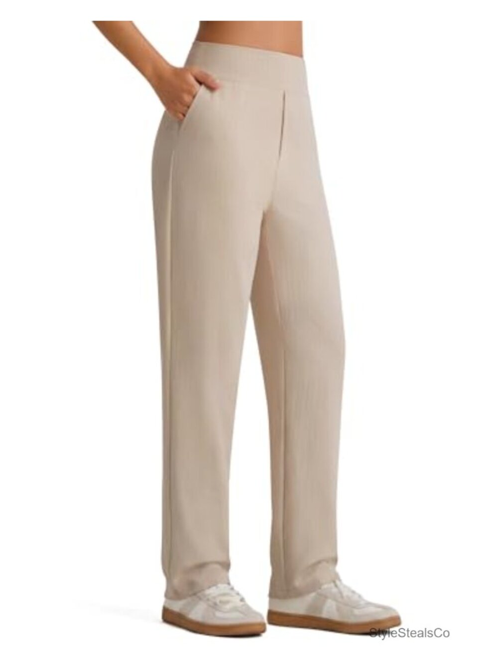 Womens Pinstripe Straight Leg Work Pants High Rise Pull On